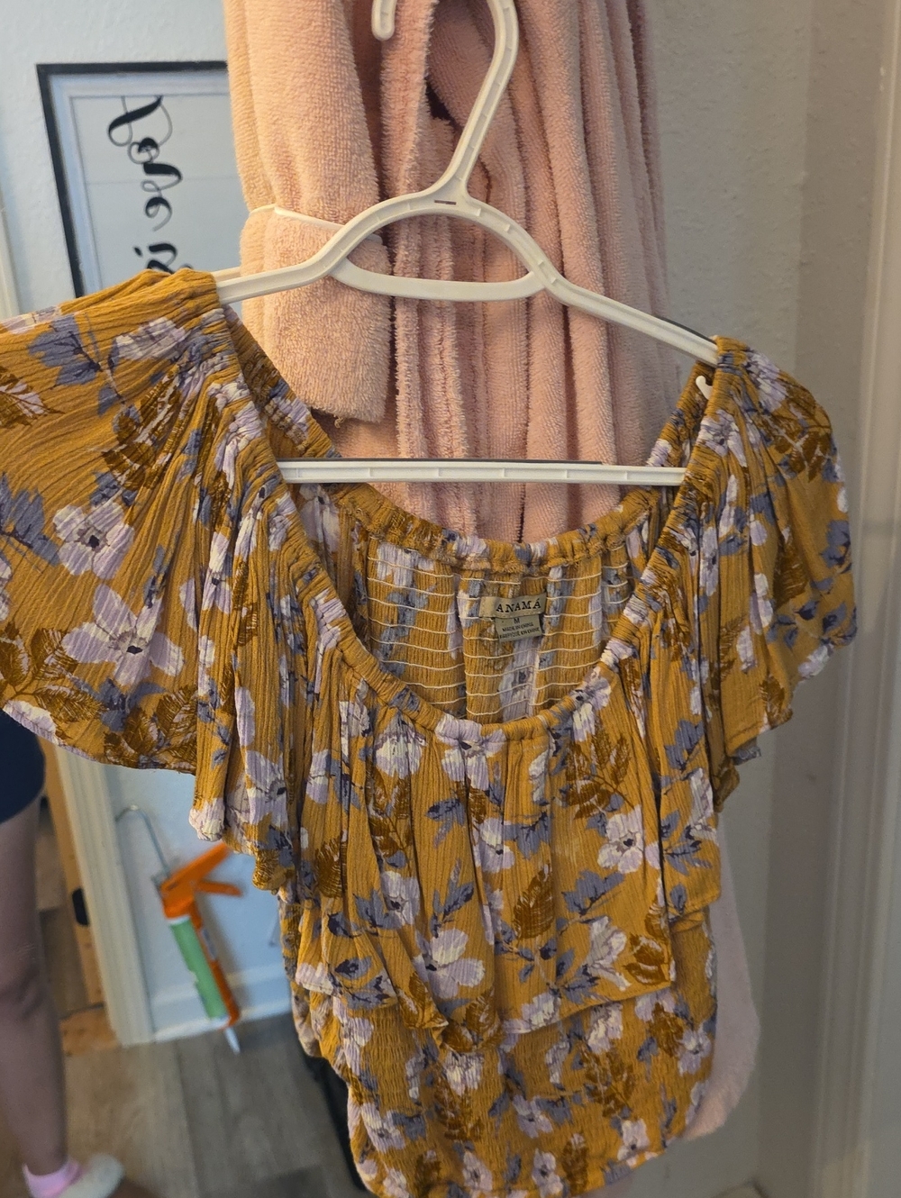 Anama Mustard Floral Off-Shoulder Ruffle Blouse